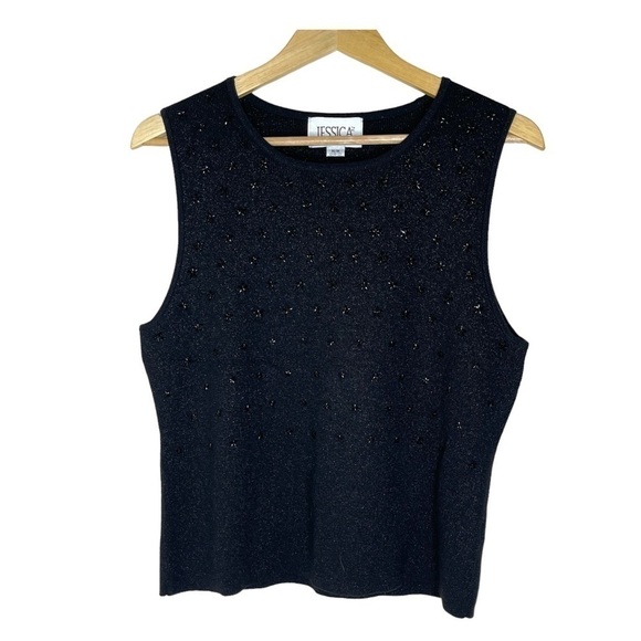 JESSICA Black Vintage Beaded Knit Tank Top US M/12 - Picture 2 of 7